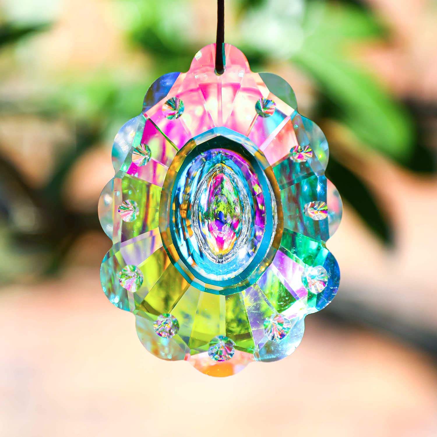 H&D HYALINE & DORA 76mm Colorful Crystal Peacock Prism Sun Catcher Rainbow Pendants Maker, Hanging Crystal Prisms for Windows, for Feng Shui, for Gift