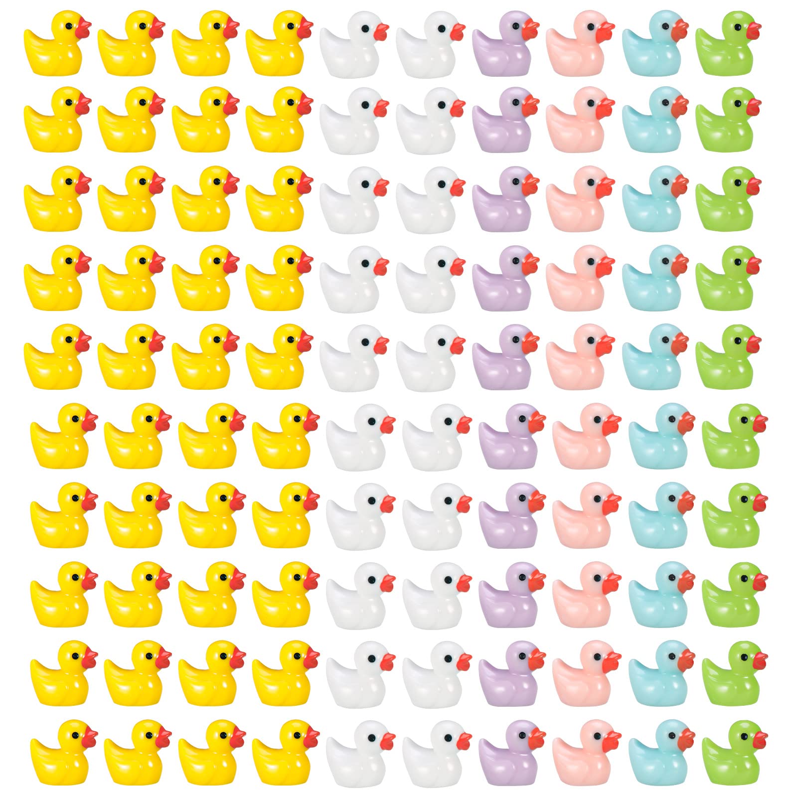 Firtink 100 Pack Mini Resin Ducks Figures, Cute Tiny Ducks Resin Miniatures Fairy Garden Aquarium Dollhouse Landscape Decorations Mini Stuff Figures for Home Decor