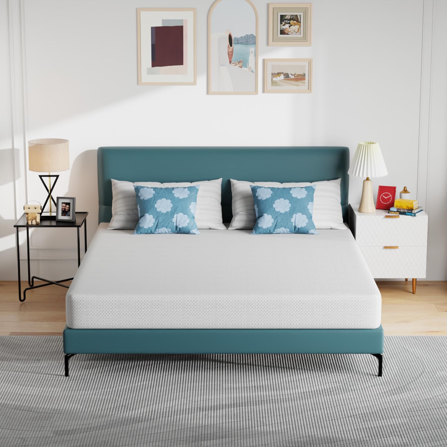 PayLessHere 8 inch Memory Foam Mattress Cooling Gel Green Tea Infused Mattress,Fiberglass Free,CertiPUR-US Certified,Cooler Sleep Supportive & Pressure Relief,White California King Image