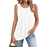 Zeagoo Women's Summer Tank Tops 2026 Pleated Crew Neck Floral Solid Loose Fit Casual Sleeveless Flowy Boho Tunic Shirts