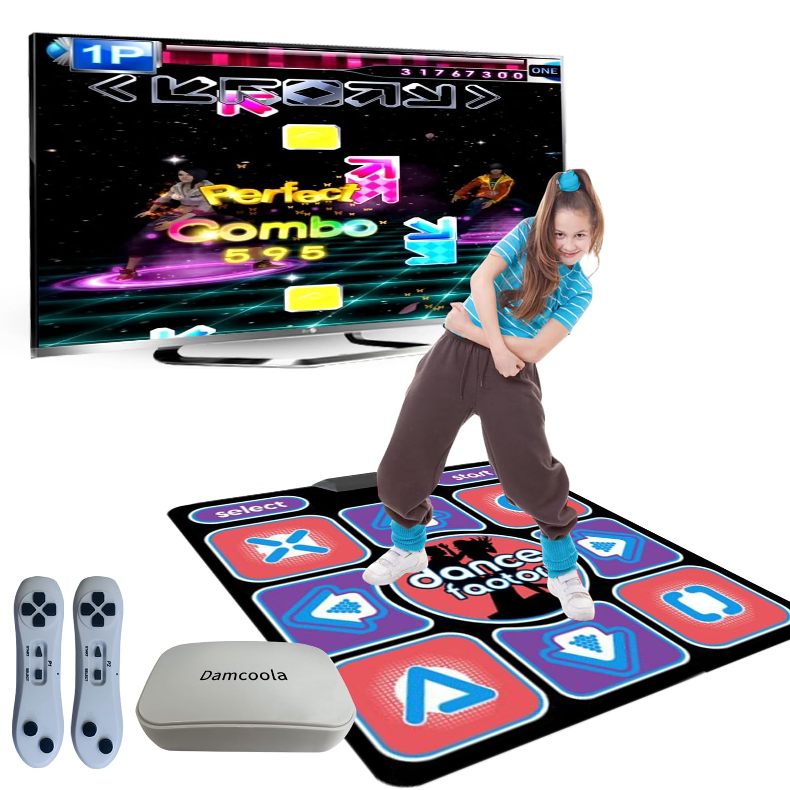 Damcoola Dance mat game, suitable for children and adults, TV music dance mat game, for exercise and play, the best gift, suitable for boys and girls aged 3 and above, red.