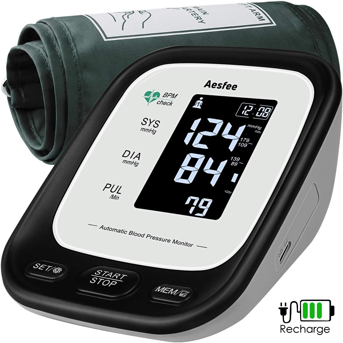 Moniteur de pression artérielle pour le haut du bras, rechargeable par USB, machine BP Moniteur de pression artérielle pour le haut du bras, rechargeable par USB, machine BP