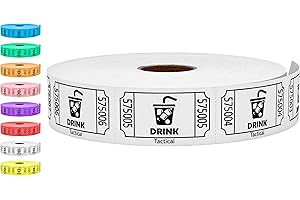 Tacticai 1000 Raffle Tickets, Drink, White (1 of 8 Colors), Single Roll for Events, Entry, Class Reward, Fundraiser & Prizes