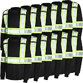 Panitay 12 Pcs Safety Long Sleeve Shirts Bulk Class 3 Reflective High Visibility Shirts with Pocket Black Safety