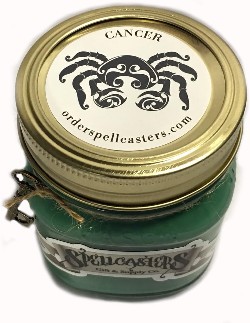 CANCER Astrological Zodiac Candle All Natural Soy Wax Mason Jar 8oz Green