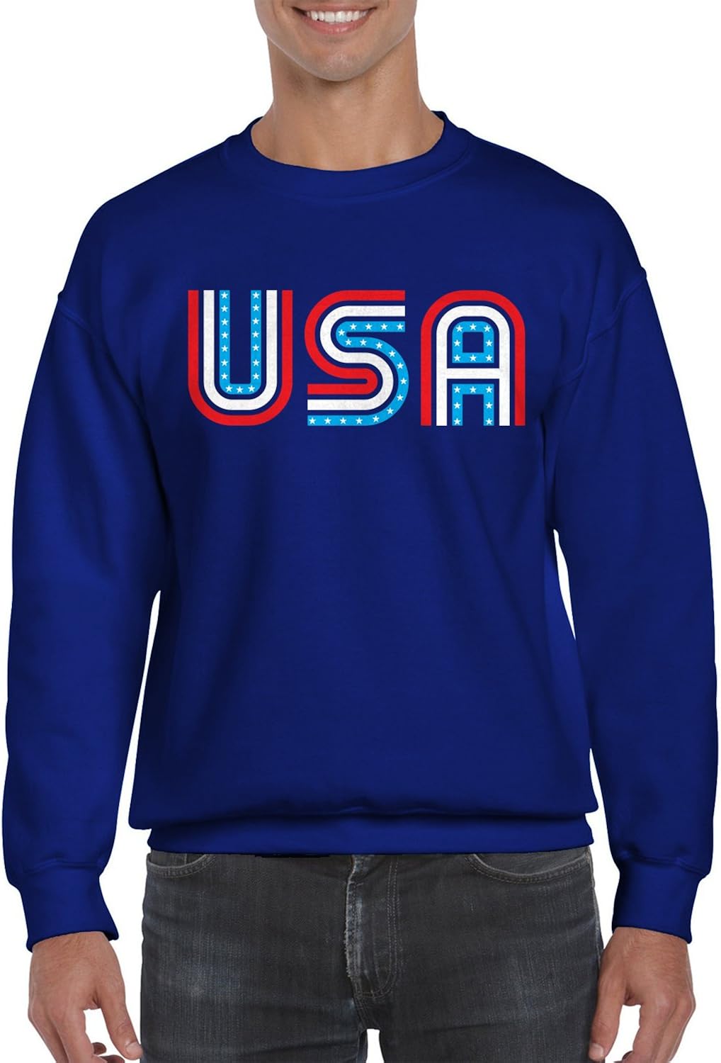 red white and blue pullover
