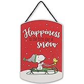 Peanuts Snoopy Happiness Is the First Day of Snow Hanging Wood Wall Decor - Fun Snoopy Sign for Christmas or Winter Decor