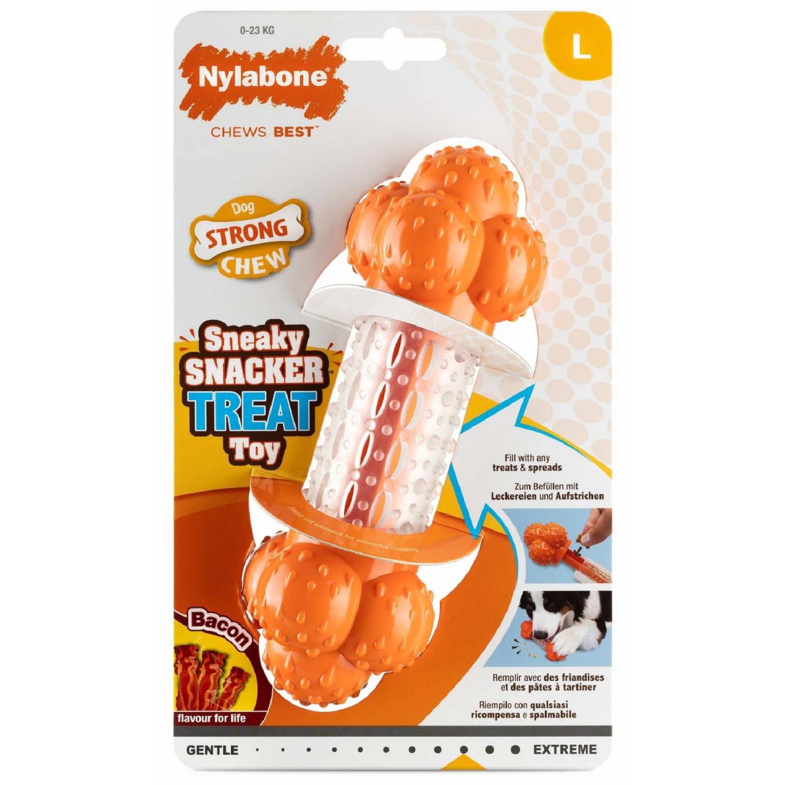 Nylabone Strong Chewers Tough Nylon Dog Sneaky Snacker Treat Dispenser Chew Toy, Durable, Boredom Breaker, Cleans Teeth, Stuffable, Bacon Flavour, Large, For Dogs 0-23kg — image 1