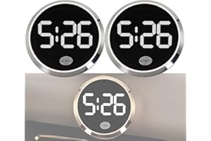 VRTYVEYBB 2 PCS LED Digital Dashboard Car Clock, Round Alloy Touch Luminous Clock for Vehicles, Replacement Clock for Car Dashboard(Silver+White Light)