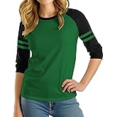 Decrum 3/4 Length Sleeve Womens Tops - Striped Raglan Sleeve Casual Baseball Shirt Women