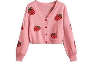 Verdusa Girl's Long Sleeve Drop Shoulder Knit Button Up Cardigan Sweater