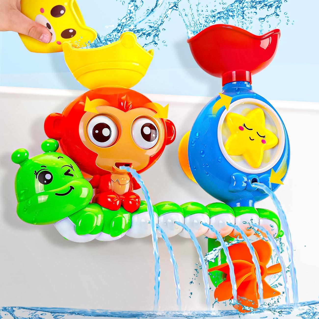 Kids Bath Toys for 1 2 Year Old: Colorful Monkey Bathtub Toys for 1-3 Year Old Boys - Baby Boy Girl Gifts 12+ Months Toddler Water Play Toys Age 2-4