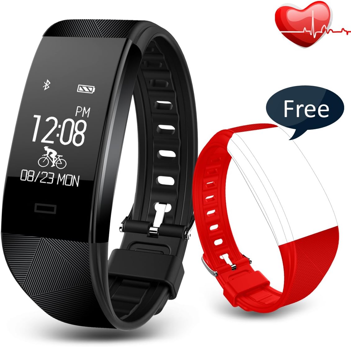 Fitness Tracker IP67 Waterproof Smart Bracelet Heart Rate Monitor /Pedometer /Alarm Clock/ Bracelet Notifications/Sleep Monitor for iPhone8 iphoen 7 Plus 6s Samsung S8 and Other Android or iOS Smartphones