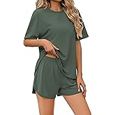 Ekouaer Pajama Set for Women Bamboo Viscose Pjs Set Ultra Soft Short Sleeve Sleepwear 2 Piece Lounge Sets S-XXL