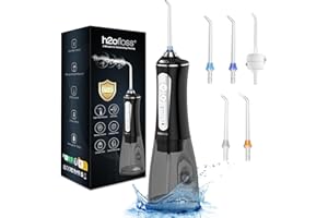 H2ofloss Water Dental Flosser for Teeth Cleaning,Cordless Water Teeth Cleaner Picks,Portable & Rechargeable Oral Irrigator with 5 Modes,IPX7 Waterproof Powerful Battery for Home Travel-Black