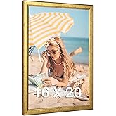 MOUDAMION 16x20 Wood Frame Gold, Ornate Natural 20x16in Picture Poster Frame, Modern Golden 16 x 20inch Gallery Wall Photo Frame with HD Plexiglass, Horizontal Vertical Wall Mounting Display 1pcs
