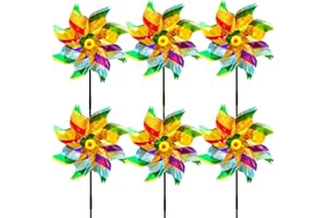 JYCPFLIT 6 Pieces Reflective Pinwheels, Sparkly Windmills for Garden Decor,Devices Scare Off Birds and Animals Away,Suitable for farms, gardens, orchards, balconies, patios (Color stripes)
