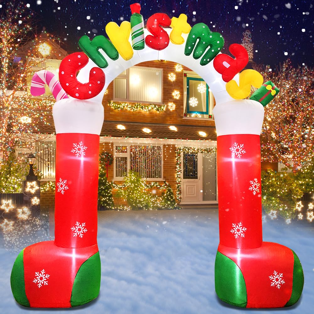 Photo 1 of 10 FT Christmas Inflatables Outdoor Yard Decorations, Giant Outdoor Christmas Blow up Archway/Arch, Blowups Build-in LED Light for Holiday Party Xmas New Year Outside Patio Garden Lawn Winter