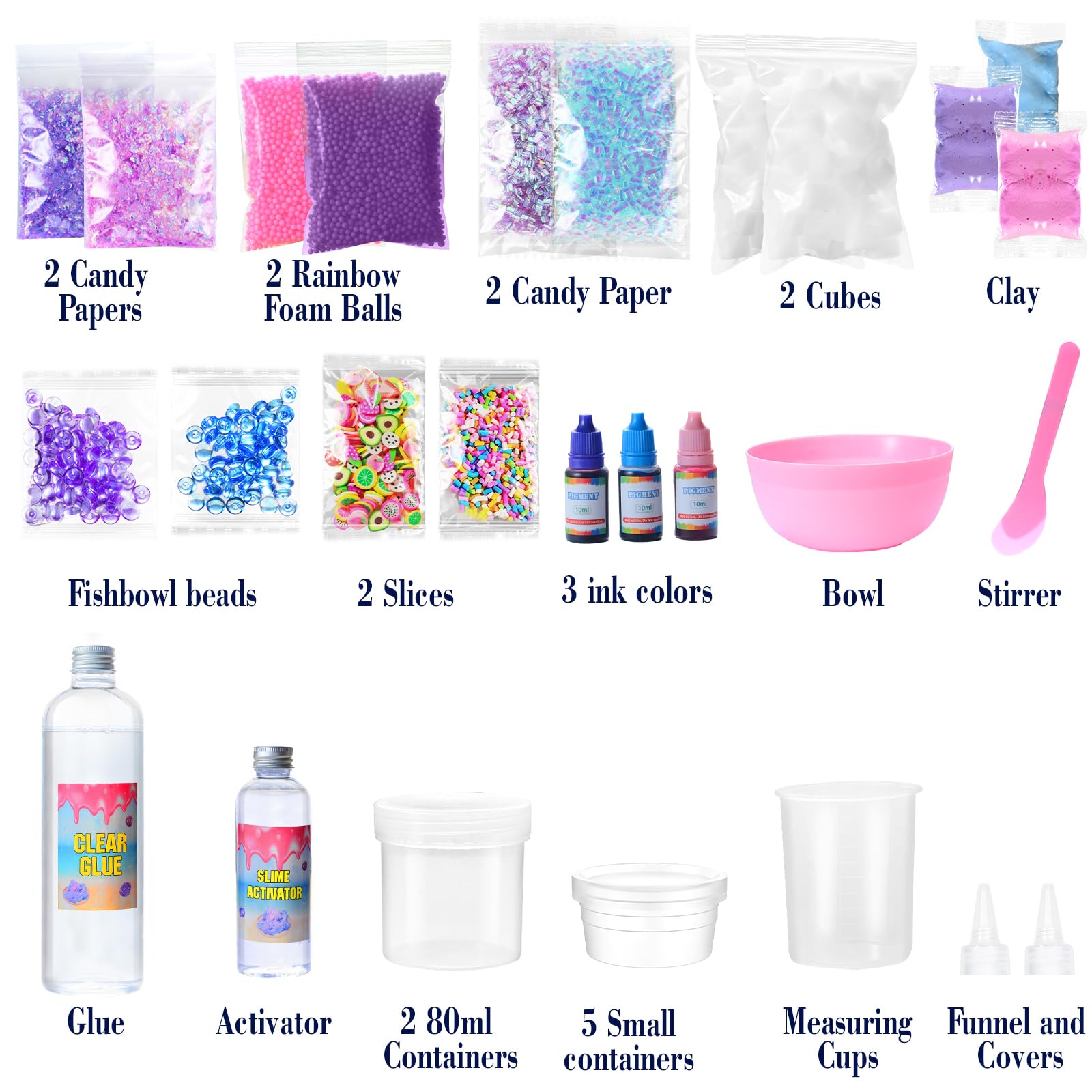 Slime Kit - Confetti, Glimmer Crunchy, Foam, Jelly Cubes - Stress Relief Toys, Party Favors for Kids, Boys and Girls Ages 6-12