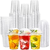 Okllen 100 Pack 12 oz Clear Plastic Cups with Dome Lids and Hole, Disposable Drinking Cups Milkshake Cups for Iced Coffee, Cold Drinks, Smoothie, Milkshake, Party