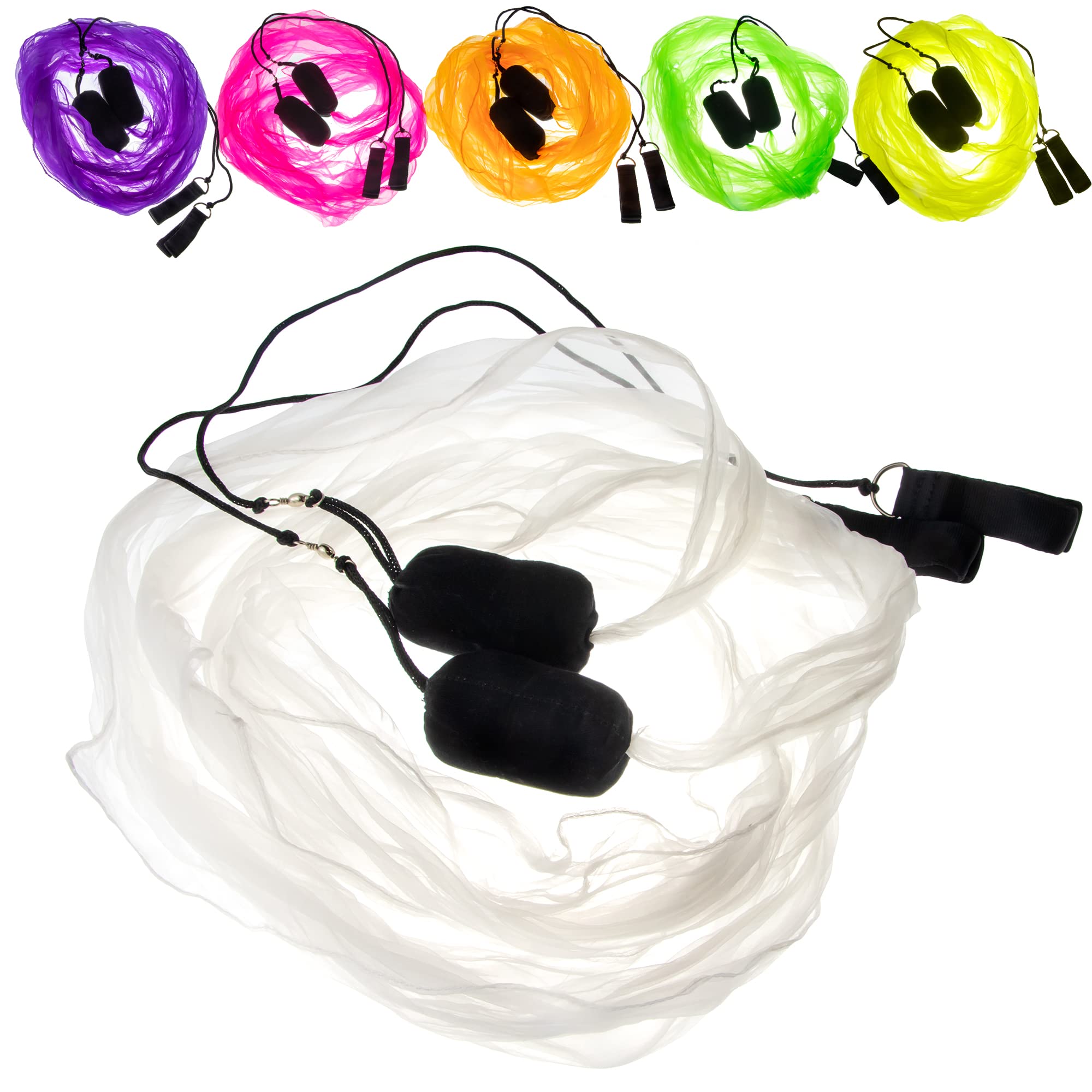 Juggle Dream Scarf Flag POI Set - Practice Juggling Spinning Poi Soft Heads Spiral Pois Exercise Kit with Learning Video - Suitable for Beginners and Professionals (White)