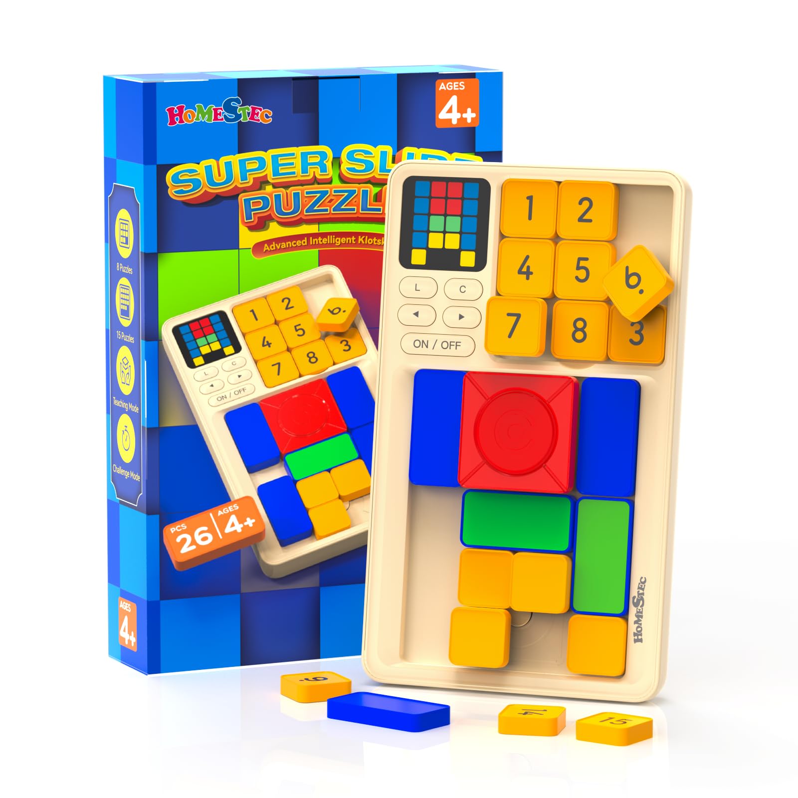 HOMESTEC Sliding Puzzle Games, Handheld Brain-teaser Logic Challenges Toys, Smart Games with Teach Mode for beginner, STEM Educational Puzzle Toy for Kids, Teens & Adults