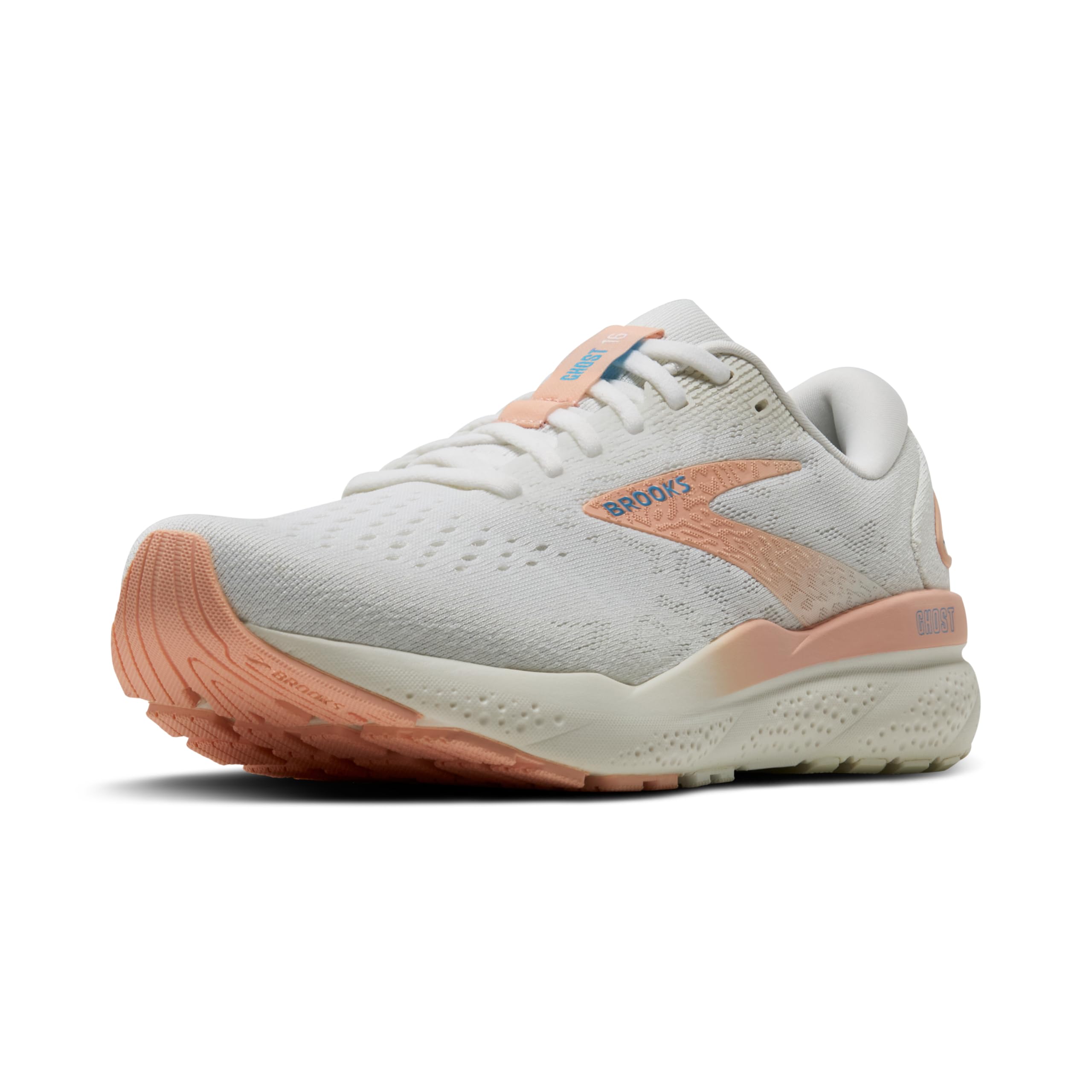 Brooks Women’s Ghost 16 Neutral Running Shoe - White/Bluewash/Tropical Peach - 9.5 Medium Image