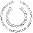 HH BLING EMPIRE 14k Gold/Silver Cuban Link Chain for Women Iced Out Diamond Chunky Cuban Link Necklace Chain Bracelet 2pcs Sets
