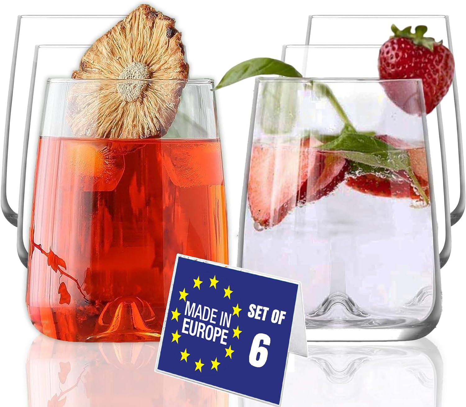 NORDIC SCHILLER Modern Drinking Glasses Set of 6, 590ml Water Tumbler Glass Set 100% Lead Free Dishwasher Safe Stemless Wine Glass, Pint Drinking Glass Tumblers, Cocktail Glasses