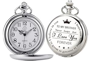 Pocket Watch Men Personalized Black Chain SIBOSUN Quartz Engraved Gifts for Brother from Sister Fathers Day Graduation Gifts for Brother