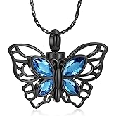 constantlife Butterfly Urn Necklace Cremation Jewelry for Ashes for Women Stainless Steel Inlaid Crystal Memorial Pendant Human Pet Ash Holder Keepsake Gift