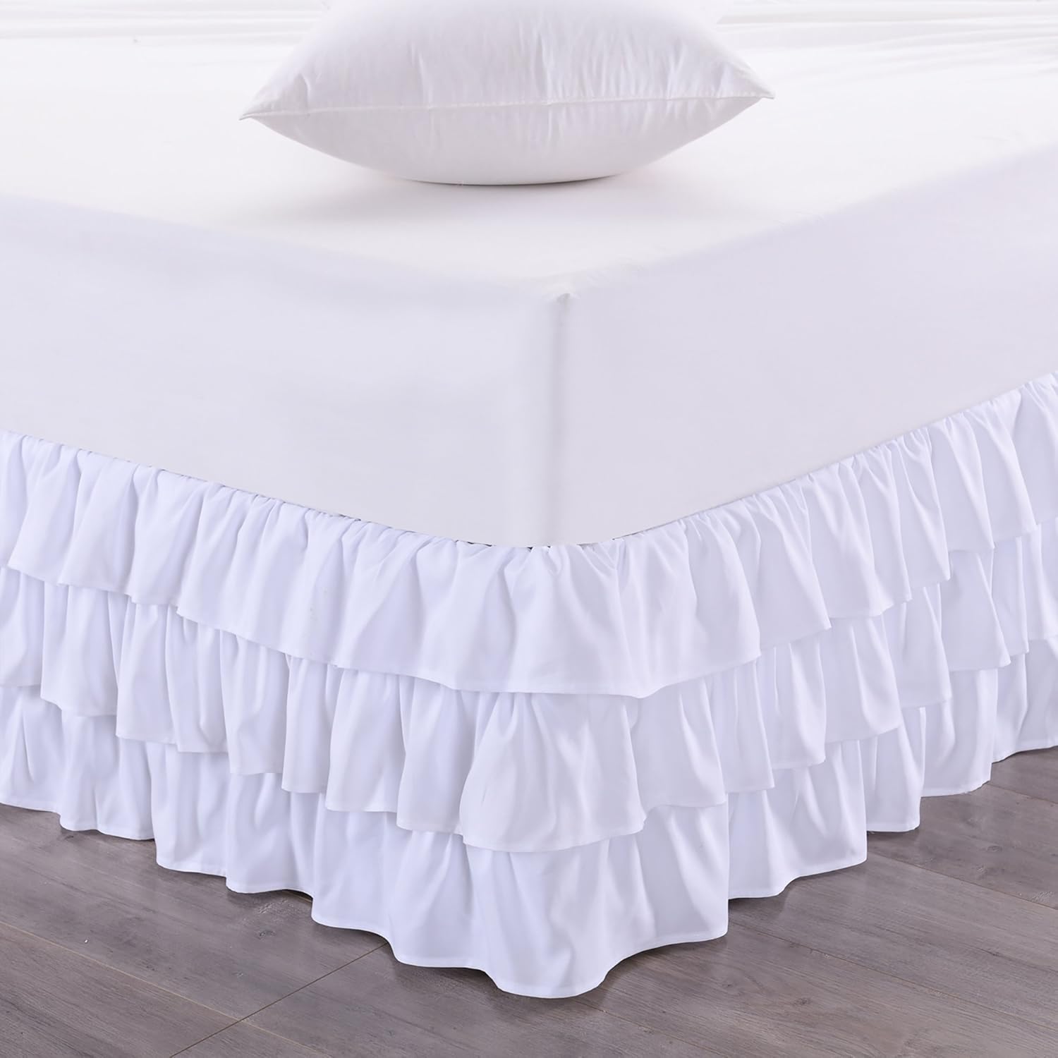Sweet Home Collection Waterfall Bed Skirt Unique Dust Three Ruffled Tier Layer Design with 14" Drop, Queen, White