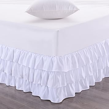 Sweet Home Collection Waterfall Bed Skirt Unique Dust Three Ruffled Tier Layer Design with 14 Drop, King, White