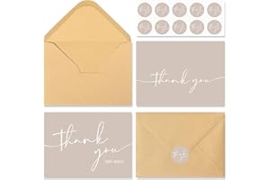 NESCCI 24 PCS Thank You Cards With Envelopes,Thank You Card,4x6 Inch Minimalistic Design, Thank You Notes for Wedding,Bridal Shower, Business, Baby Shower, Small Business,Graduation(Khaki)