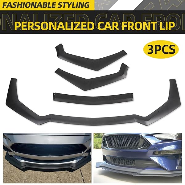 KEEPDSGN 3PCS MATTE BLACK FRONT BUMPER LIP CHIN SPOILER SPLITTER DIFFUSER PROTECTOR BODY KIT WITH ADJUSTABLE 10″-13″ RED SUPPORT ROD COMPATIBLE WITH 2018-2022 FORD MUSTANG ECOBOOST GT V8