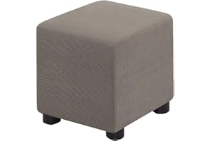 Bifaunvogel Ottoman Cover Square Folding Storage Ottoman Slipcovers Jacquard Stretch Cube Footrest Foot Stool Covers Protector with Elastic Band (Small,Taupe)