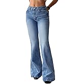 EMMIOL Women Trendy Bootcut Flared Jeans Mid-High Waist Jeans Stretch 90s Bell Bottom Denim Pants
