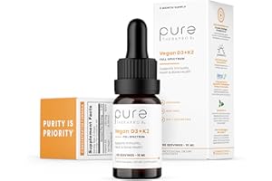 Pure Therapro Rx Vegan Vitamin D3 + K2 Liposomal Supplement | 90 Servings | Maximum Absorption Liquid Vitamins D3 5000 IU and K2-10 for Men and Women - 10 mL