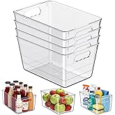 KJIXYUNG Clear Plastic Storage Bins, 4-Pack Stackable Pantry Organizers and Storage Containers for Kitchen, Fridge, Cabinet and Closet Organization - Home Essentials