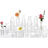Glass Bud Vases -Set of 20 for Flowers, Small Clear Bud Vases in Bulk for Centerpieces Home Decor, Mini Glass Assorted for Rustic Wedding Floral Arrangements Home Table Decorations