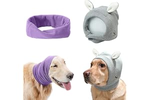 SUNHUKUS Quiet Ears for Dogs Anxiety Barking Dog Ear Covers Muffs Snood for Noise 2PCS Dog Ear Hearing Earmuffs Fireworks Protection Anti Anxiety Dog Hat for Medium to Large Dogs (Large, Purple & Grey)
