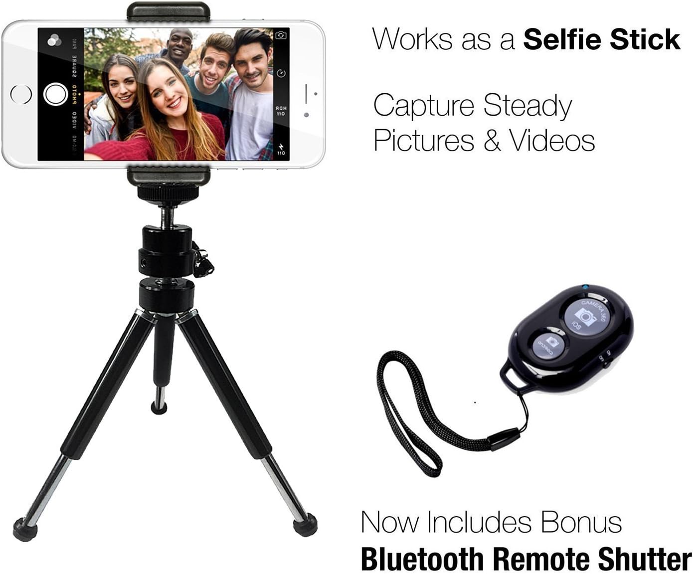 KUshopfast Phone Tripod,Tripod Stand with Remote and Universial Clip for iPhone/Android Phone/Camera and Gopro