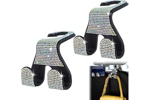MTGOCHA Car Headrest Hooks Bling Purse Hook for Car, Upgraded 2 in 1 Car Seat Hooks Rhinestone Car Purse Hangers Holder Car Hook for Purses Bags Bling Car Accessories for Women 2pcs,AB Bling