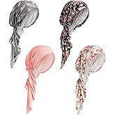 Halfchet 4 Pcs Chemo Headwear for Women Pre Tied Cancer Caps Cotton Head Scarf Turbans for Women Patients Gifts