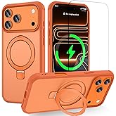 BAISRKE Compatible with iPhone 17 Pro Max Case with Invisible Magnetic O-Ring Stand Military-Grade Translucent Case for iPhone 17 6.9" [Compatible with Mag-Safe][Glass Screen Protector],Orange