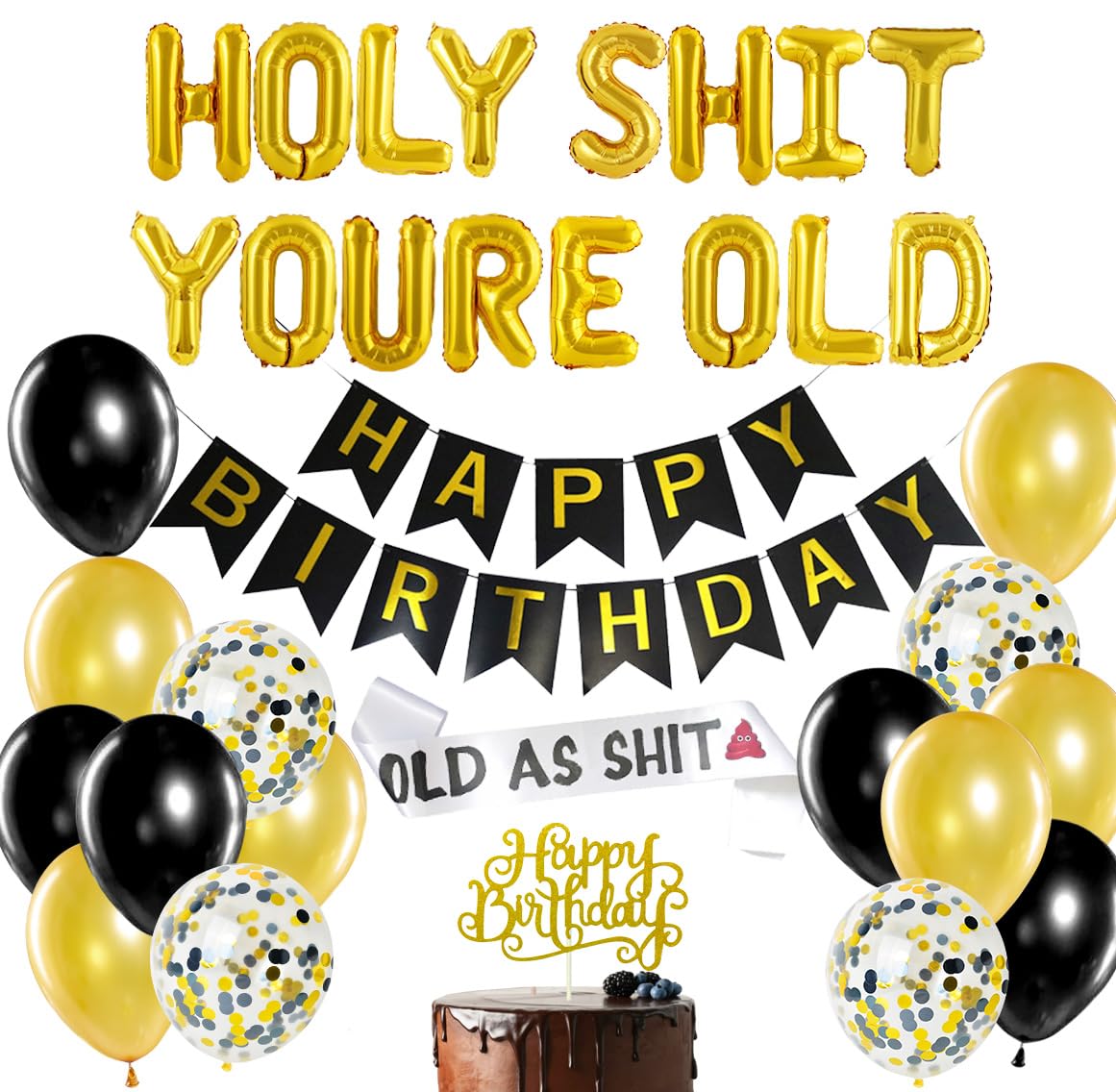 Fangleland Funny You’re Old Birthday Decorations Old as Sht Sash Balloons for Adults Men 40th 50th 60th 70th 80th Birthday Supplies