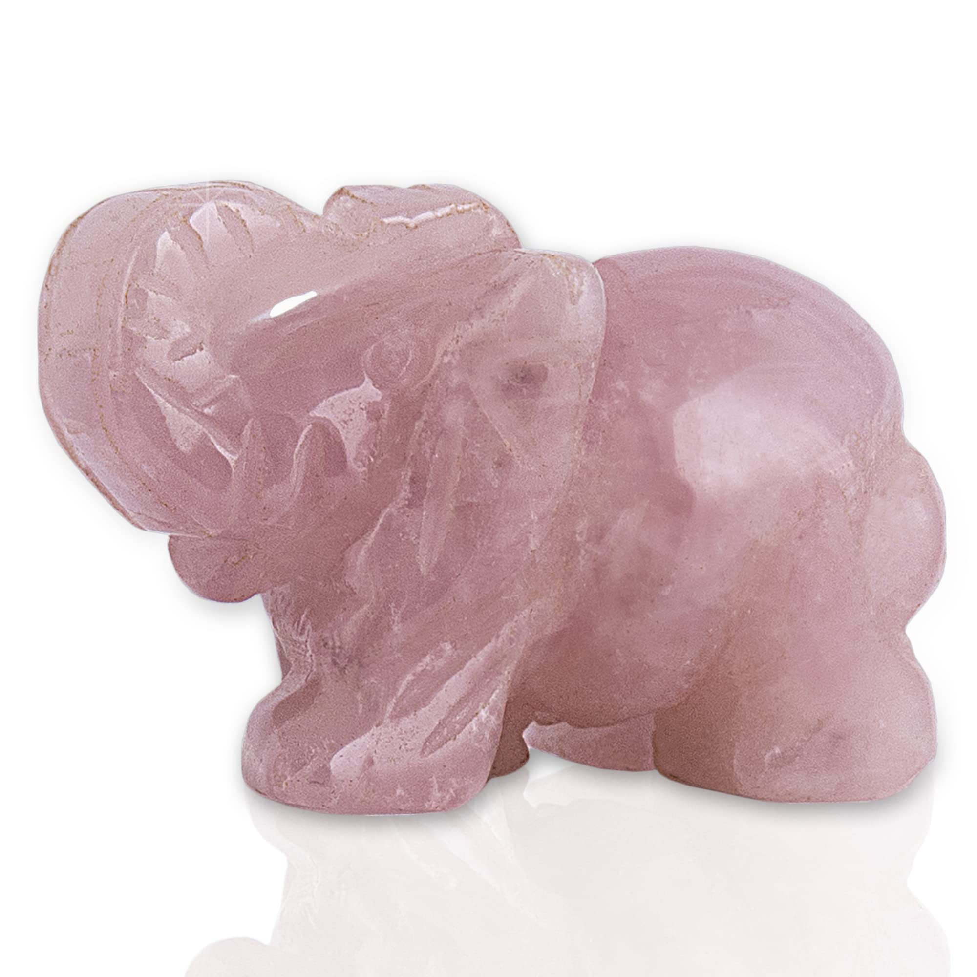 Shropshire Crystals Rose Quartz Elephant Gift Set - Hand Carved from Authentic Crystal - Comes with Velvet Pouch & Guide (1)