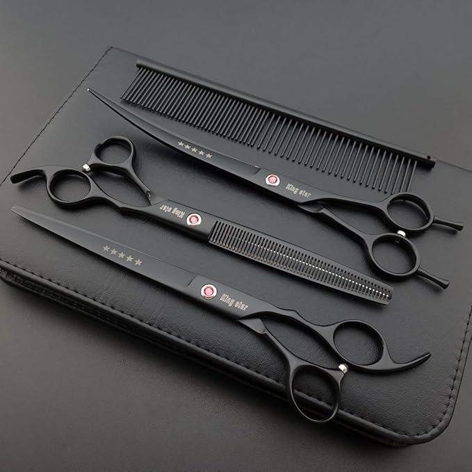 Kingstar 8.0in. Matt Black Professional Pet Grooming Scissors Set