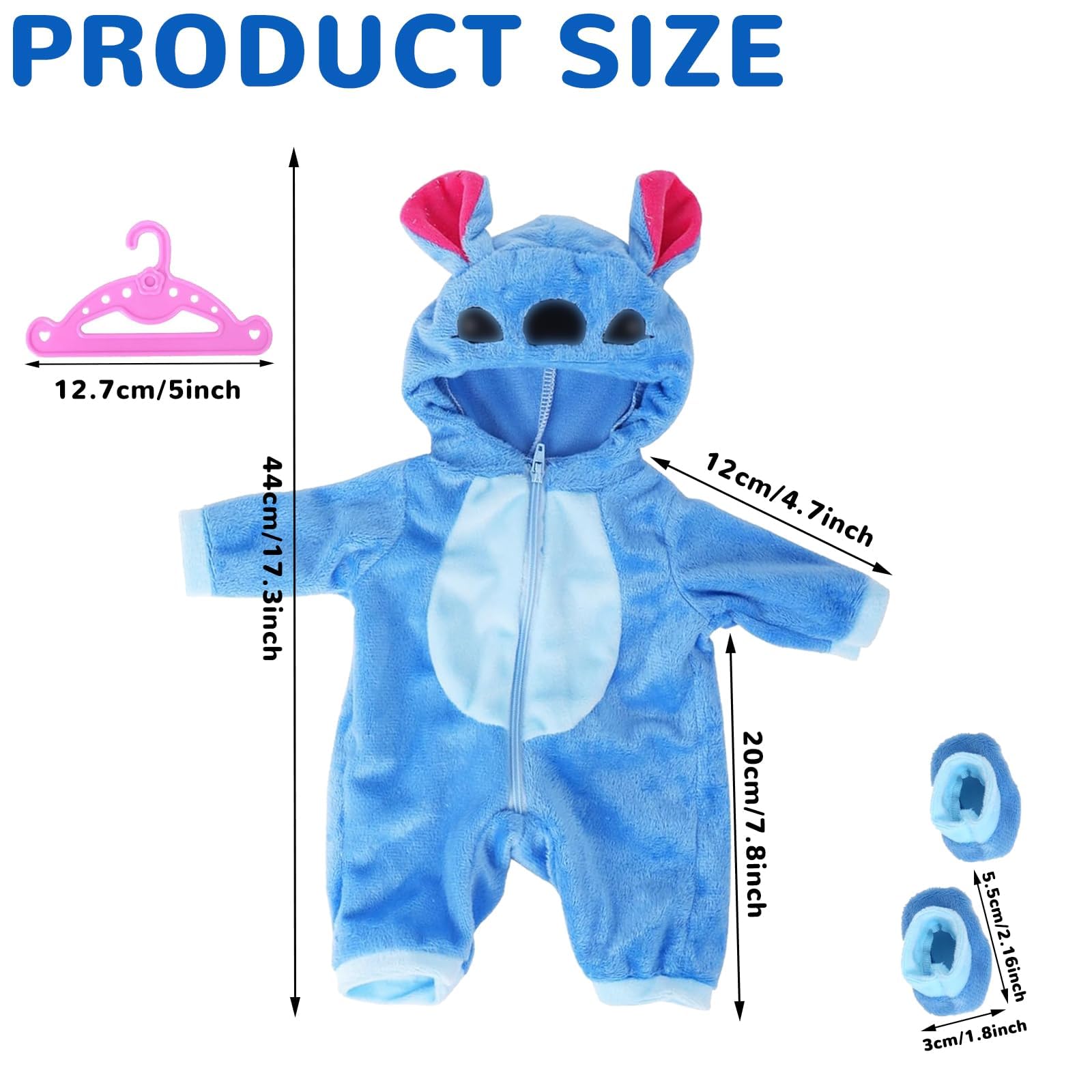 Puppenkleidung für Baby Puppen Blau, Baby Kleidung Outfits Puppe Zubehör für 35-43cm Puppe, Enthält Overall, Socken und Kleiderbügel, Geschenke für Mädchen Jungen 3