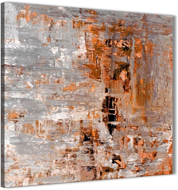 Wallfillers Burnt Orange Grey Painting Abstract Office Canvas Wall Art